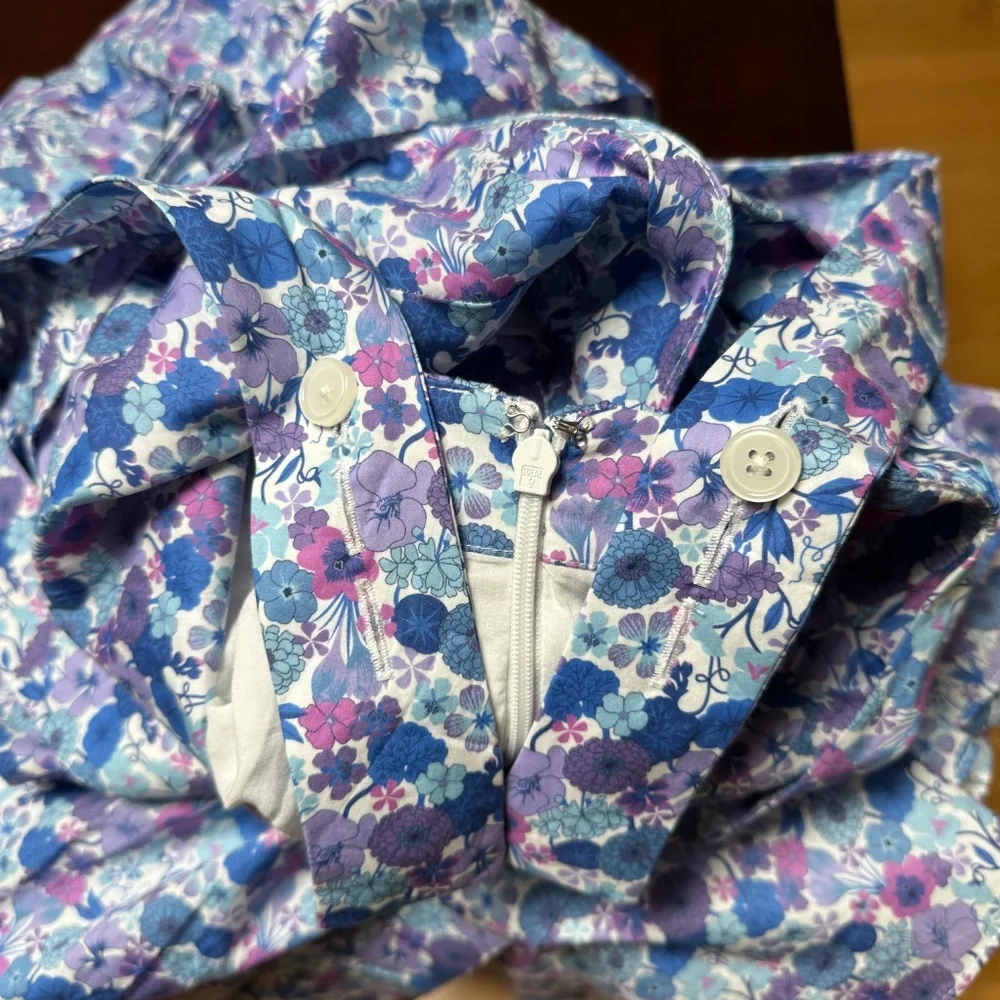 J. Crew Liberty Print Cotton Dress Adjustable Straps Open Back Pockets Size 6 - Picture 11 of 17